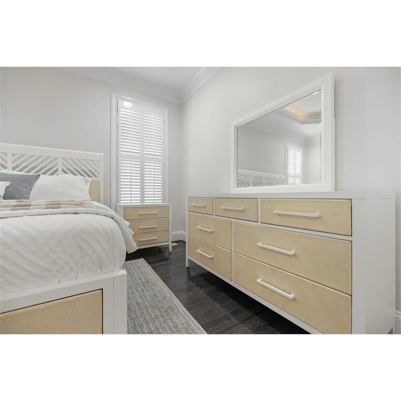 Pemberly Row 3-Drawer Woven Nightstand in Sand and Stark White
