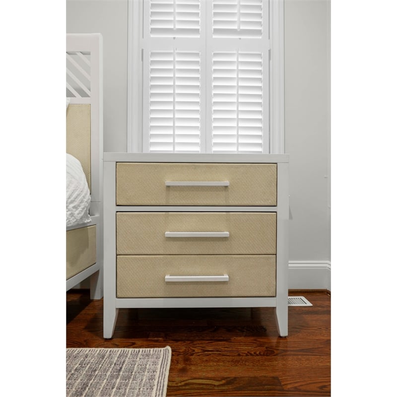 Pemberly Row 3-Drawer Woven Nightstand in Sand and Stark White