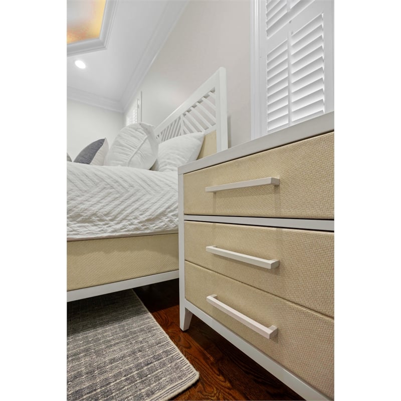 Pemberly Row 3-Drawer Woven Nightstand in Sand and Stark White