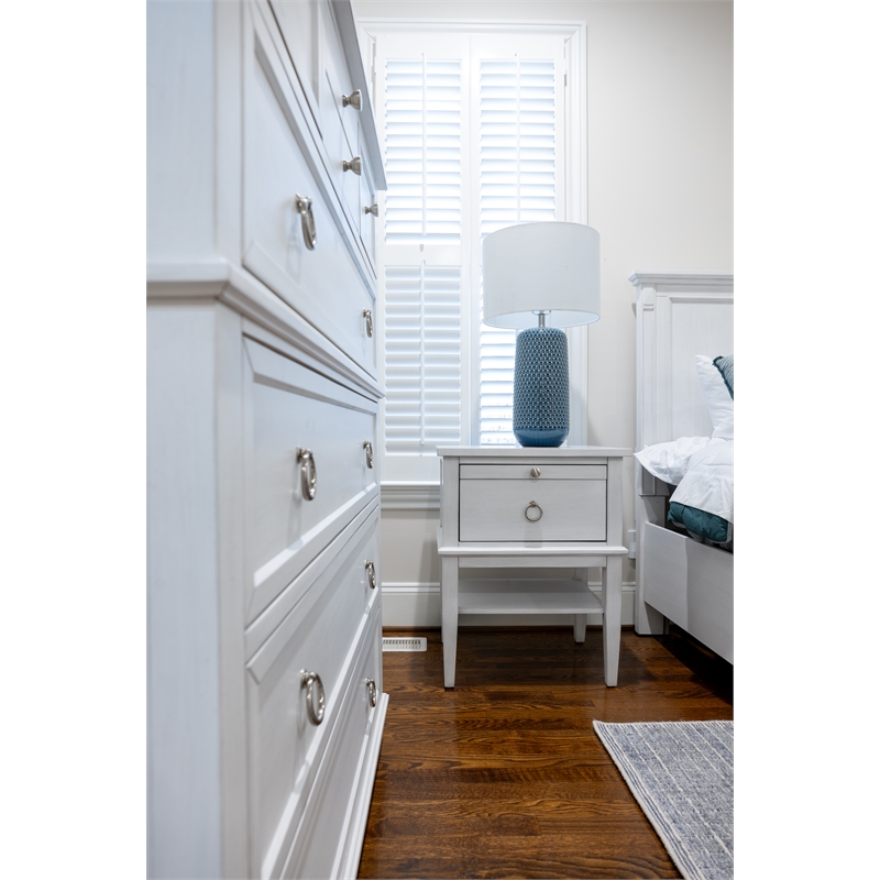 Pemberly Row 1-Drawer Open Nightstand in White/Soft Grey Glaze
