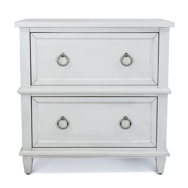 Pemberly Row Contemporary 2-Drawer Nightstand in White/Soft Grey Glaze