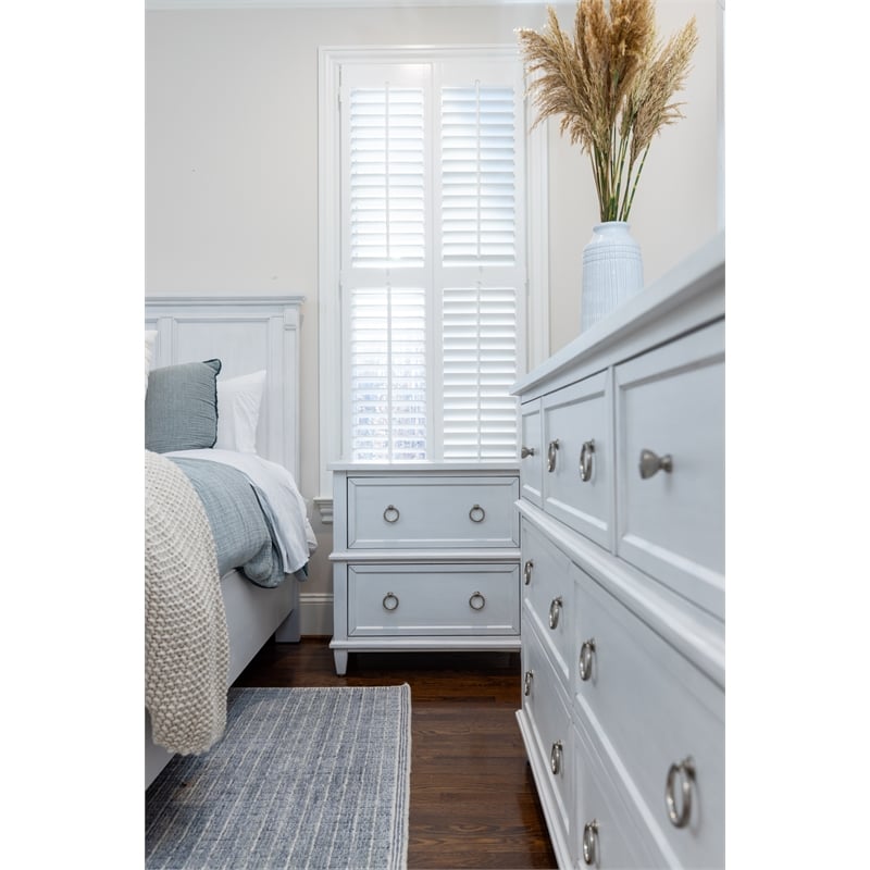 Pemberly Row Contemporary 2-Drawer Nightstand in White/Soft Grey Glaze