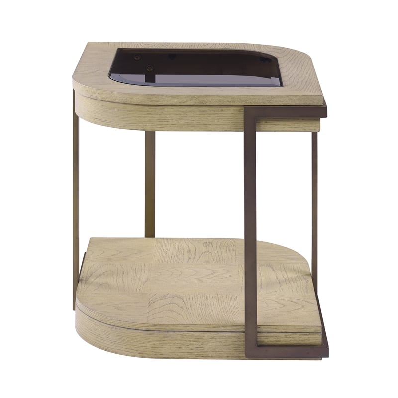 Pemberly Row Contemporary Tempered Glass End Table in Earth Tones & Clay