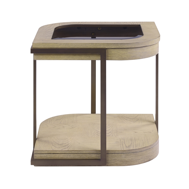Pemberly Row Contemporary Tempered Glass End Table in Earth Tones & Clay