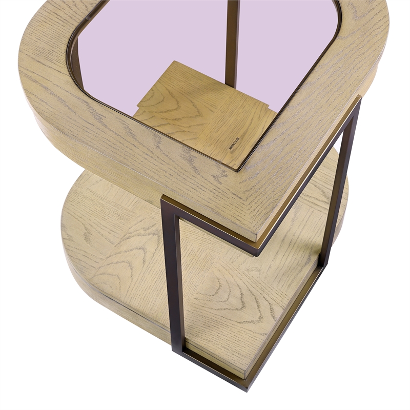 Pemberly Row Contemporary Tempered Glass End Table in Earth Tones & Clay