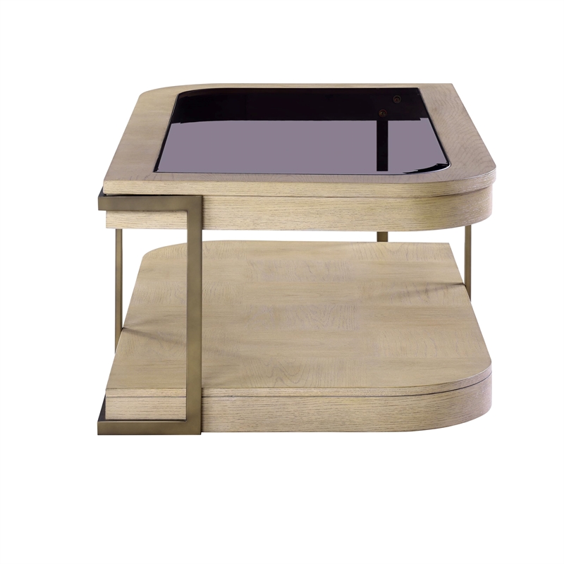 Pemberly Row Casters and Glass Cocktail Table in Earth and Clay