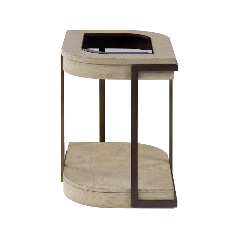 Pemberly Row Glass Chairside Table in Muted Earth Tones & Clay