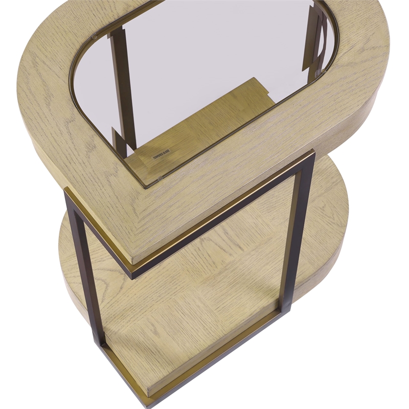 Pemberly Row Glass Chairside Table in Muted Earth Tones & Clay