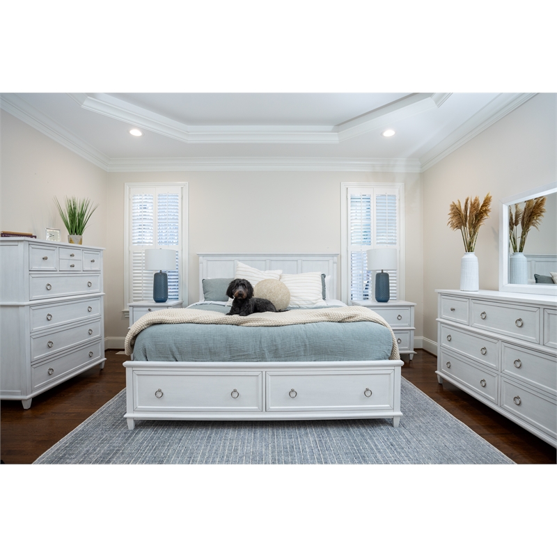 Pemberly Row King Bed with Storage in White & Soft Grey Glaze