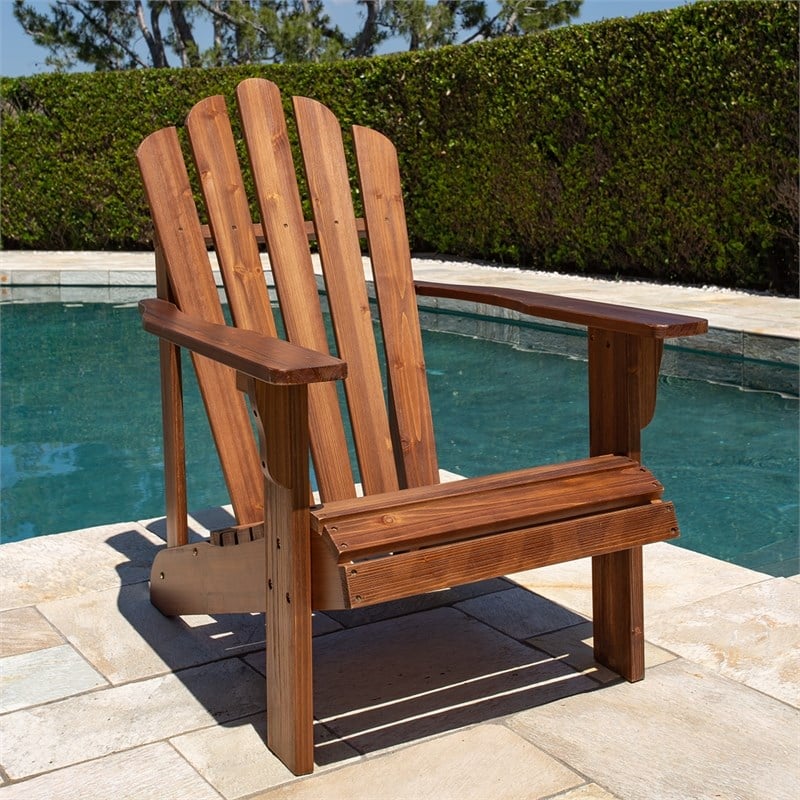 Pemberly Row Traditional Cedar Wood Patio Porch Adirondack Chair in Brown