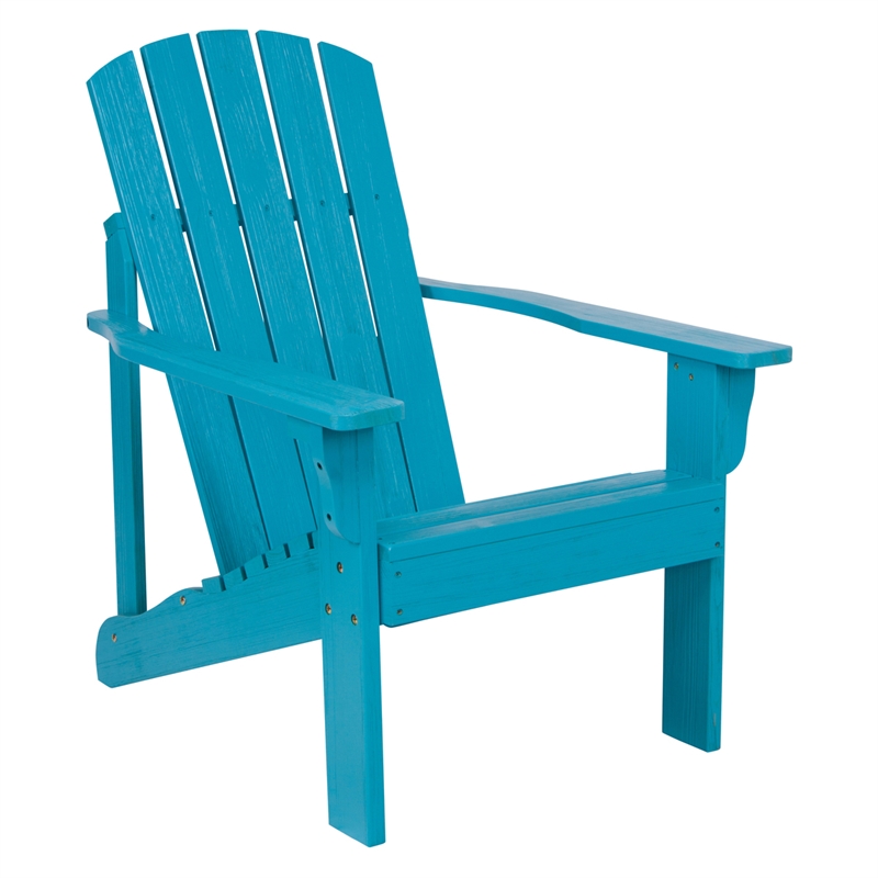 Pemberly Row Traditional Cedar Wood Patio Firepit Adirondack Chair in Blue