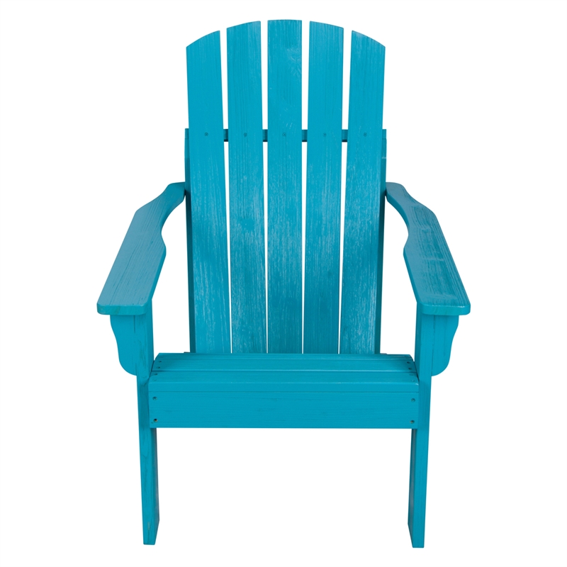 Pemberly Row Traditional Cedar Wood Patio Firepit Adirondack Chair in Blue