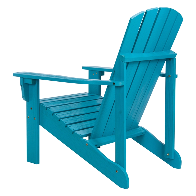 Pemberly Row Traditional Cedar Wood Patio Firepit Adirondack Chair in Blue