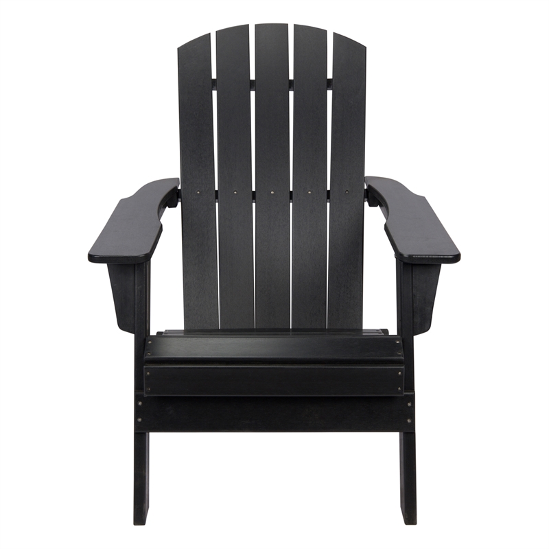Pemberly Row All-Weather Resin Patio Porch Folding Adirondack Chair in Black