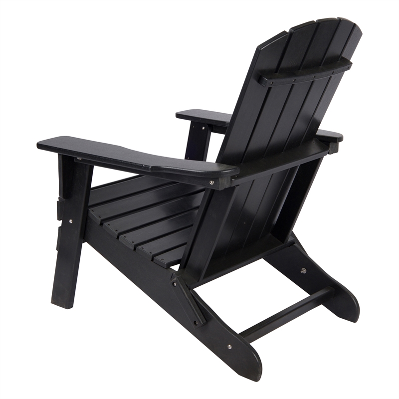 Pemberly Row All-Weather Resin Patio Porch Folding Adirondack Chair in Black
