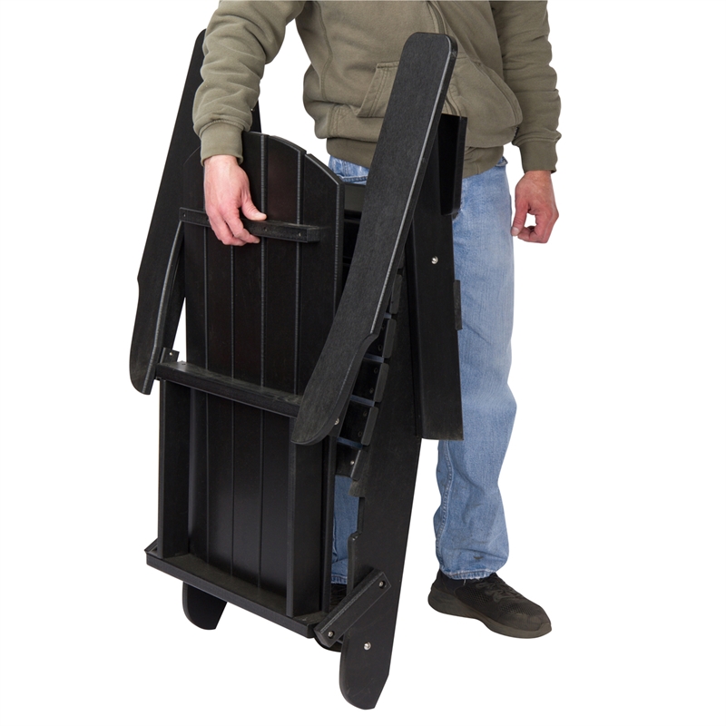 Pemberly Row All-Weather Resin Patio Porch Folding Adirondack Chair in Black