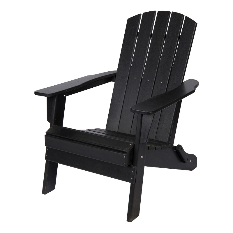 Pemberly Row All-Weather Resin Patio Porch Folding Adirondack Chair in Black