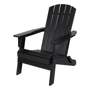 Pemberly Row All-Weather Resin Patio Porch Folding Adirondack Chair in Black