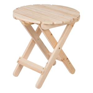 Pemberly Row Adirondack Round Traditional Wood Foldable Side Table in Beige