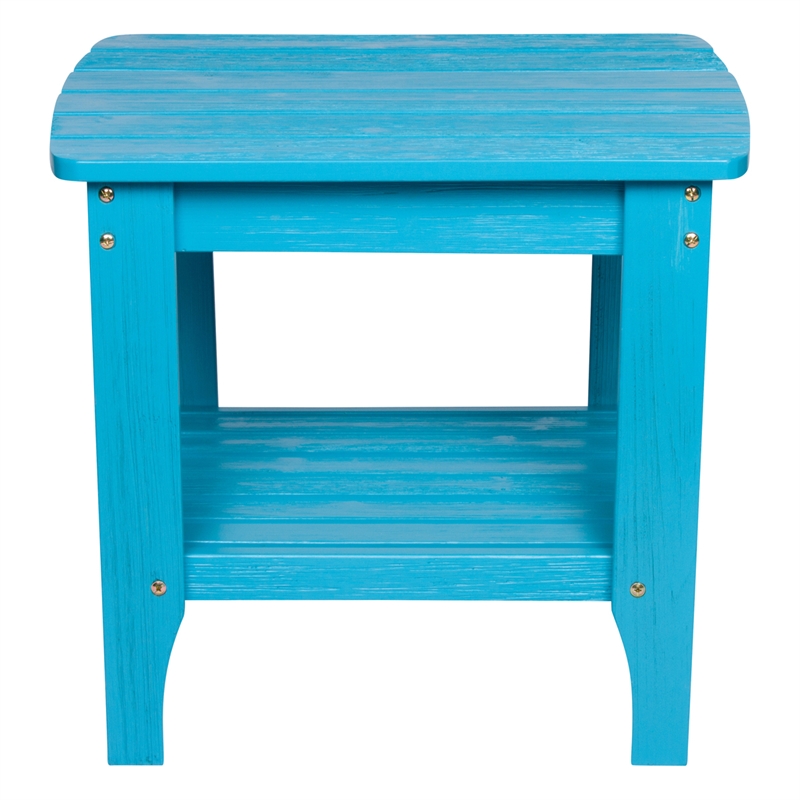 Pemberly Row Rectangular Traditional Wood Indoor/Outdoor Side Table in Blue