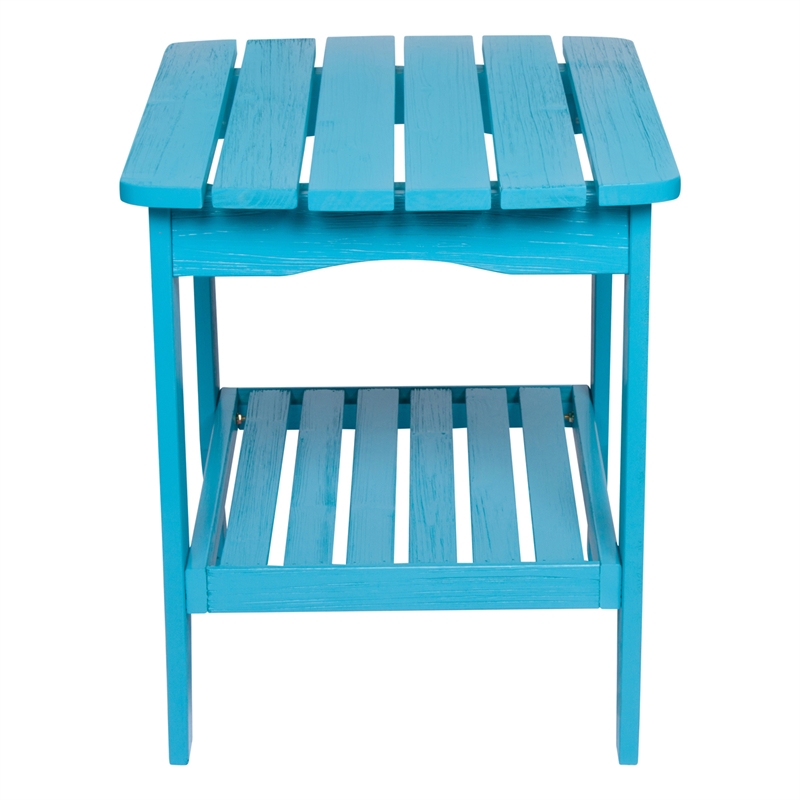 Pemberly Row Rectangular Traditional Wood Indoor/Outdoor Side Table in Blue