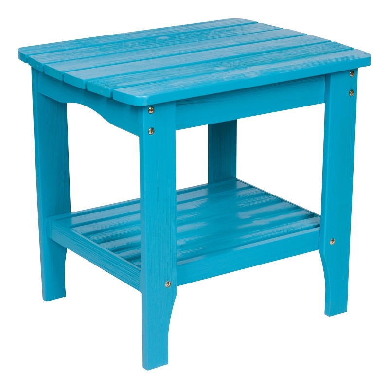 Pemberly Row Rectangular Traditional Wood Indoor/Outdoor Side Table in Blue