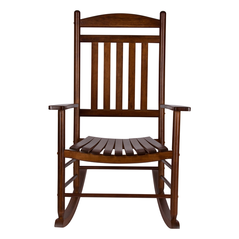 Pemberly Row Traditional Hardwood Indoor/Outdoor Porch Rocker in Brown