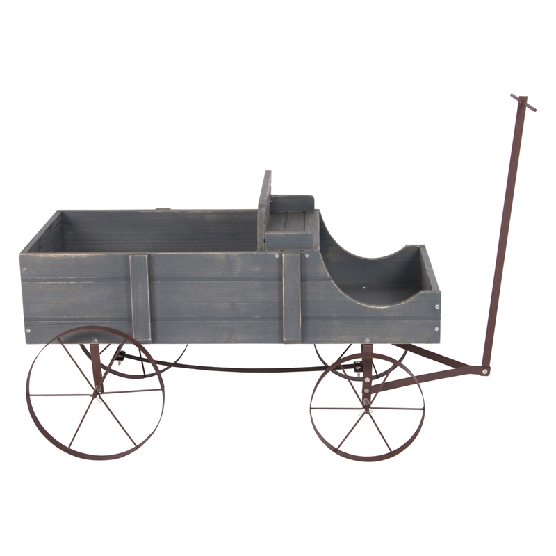 Pemberly Row Large Cedar Wood Decorative Buckboard Wagon Planter in Gray