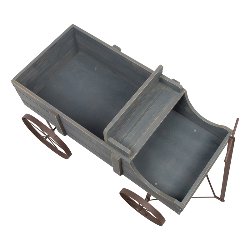 Pemberly Row Large Cedar Wood Decorative Buckboard Wagon Planter in Gray
