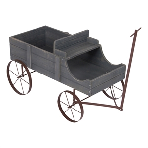 Pemberly Row Large Cedar Wood Decorative Buckboard Wagon Planter in Gray