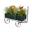 Pemberly Row Transitional Cedar Wood Decorative Wagon Garden Planter in Green
