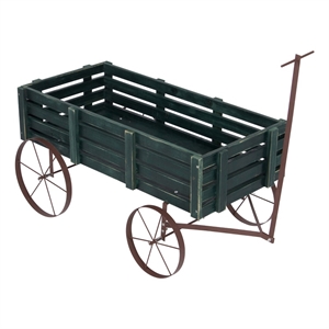 Pemberly Row Transitional Cedar Wood Decorative Wagon Garden Planter in Green