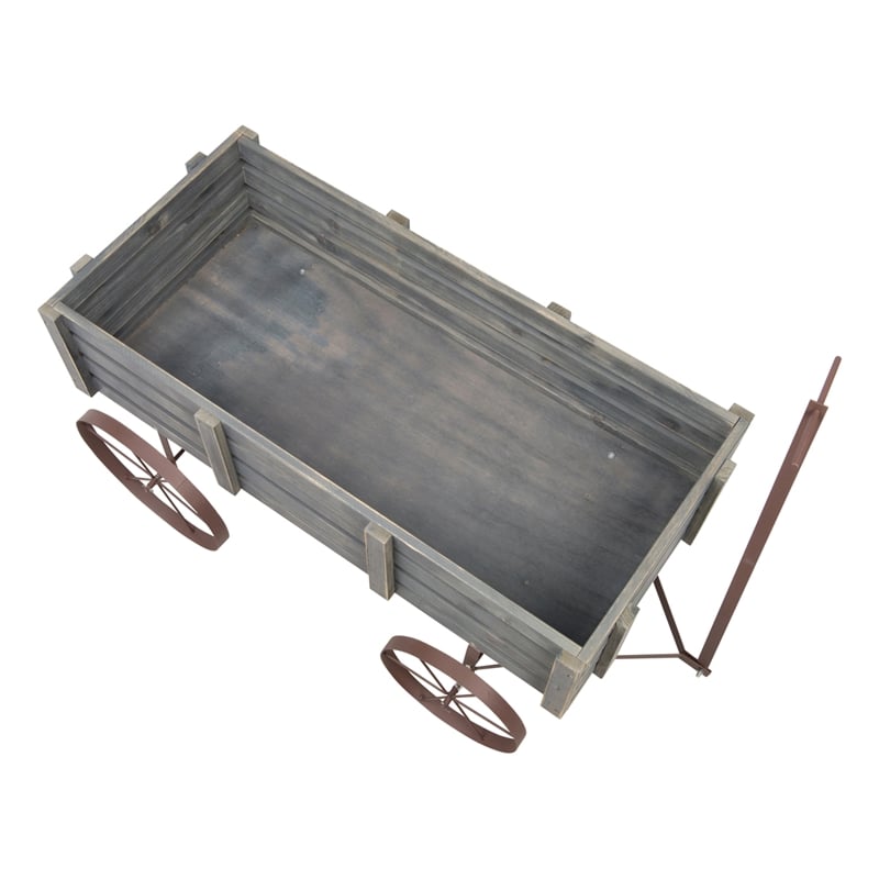 Pemberly Row Transitional Cedar Wood Decorative Wagon Garden Planter in Gray