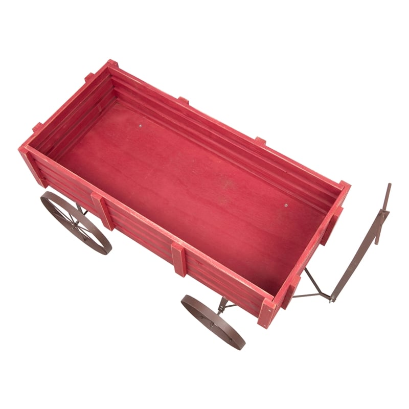 Pemberly Row Transitional Cedar Wood Decorative Wagon Garden Planter in Red