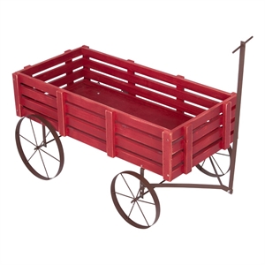Pemberly Row Transitional Cedar Wood Decorative Wagon Garden Planter in Red