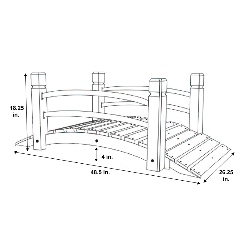Pemberly Row Cedar Wood Garden Bridge with Handle Rails in Beige