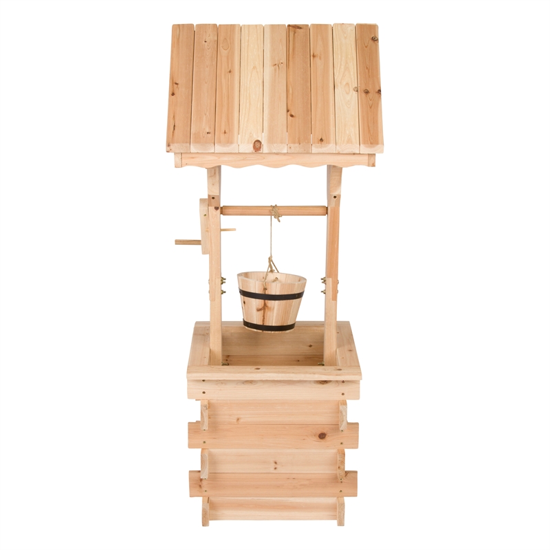 Pemberly Row Transitional Cedar Wood Decorative Wishing Well in Beige