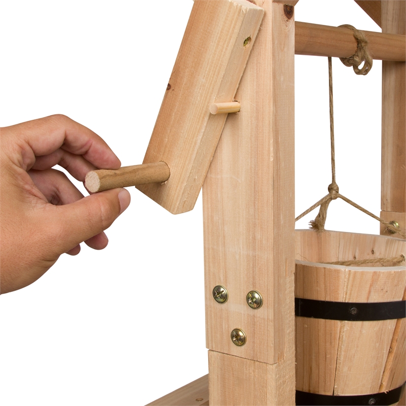 Pemberly Row Transitional Cedar Wood Decorative Wishing Well in Beige