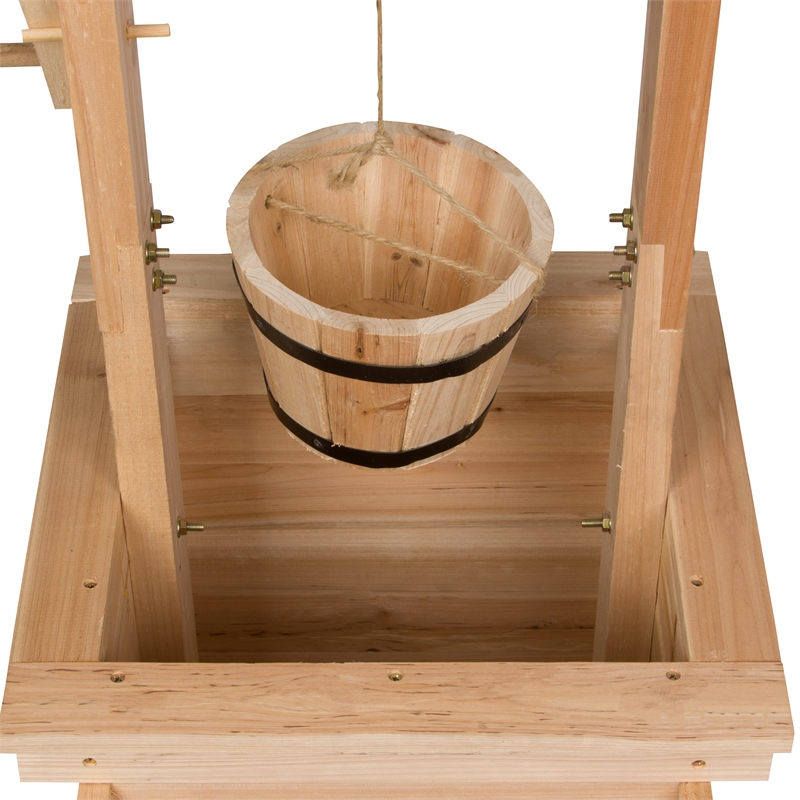 Pemberly Row Transitional Cedar Wood Decorative Wishing Well in Beige