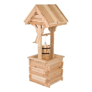 Pemberly Row Transitional Cedar Wood Decorative Wishing Well in Beige