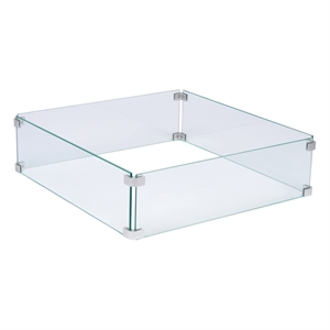 Pemberly Row Square Traditional Tempered Glass Firepit Wind Guard in Green