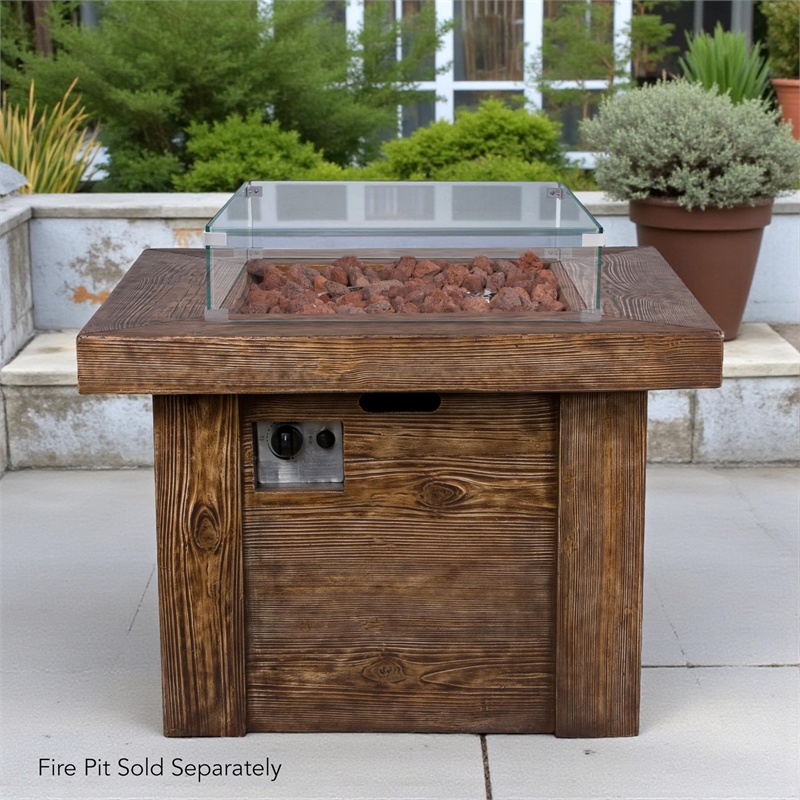 Pemberly Row Square Traditional Tempered Glass Firepit Wind Guard in Green