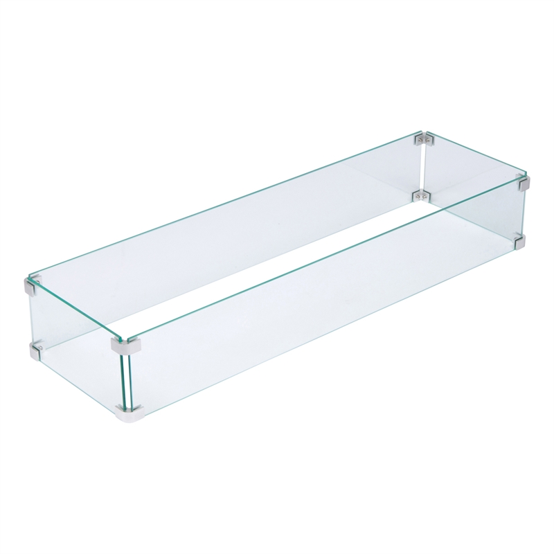 Pemberly Row Rectangular Traditional Tempered Glass Firepit Wind Guard in Green