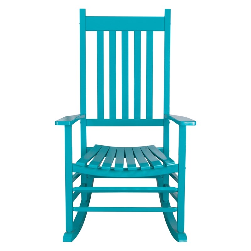 Pemberly Row Traditional Hardwood Indoor/Outdoor Patio Porch Rocker in Blue