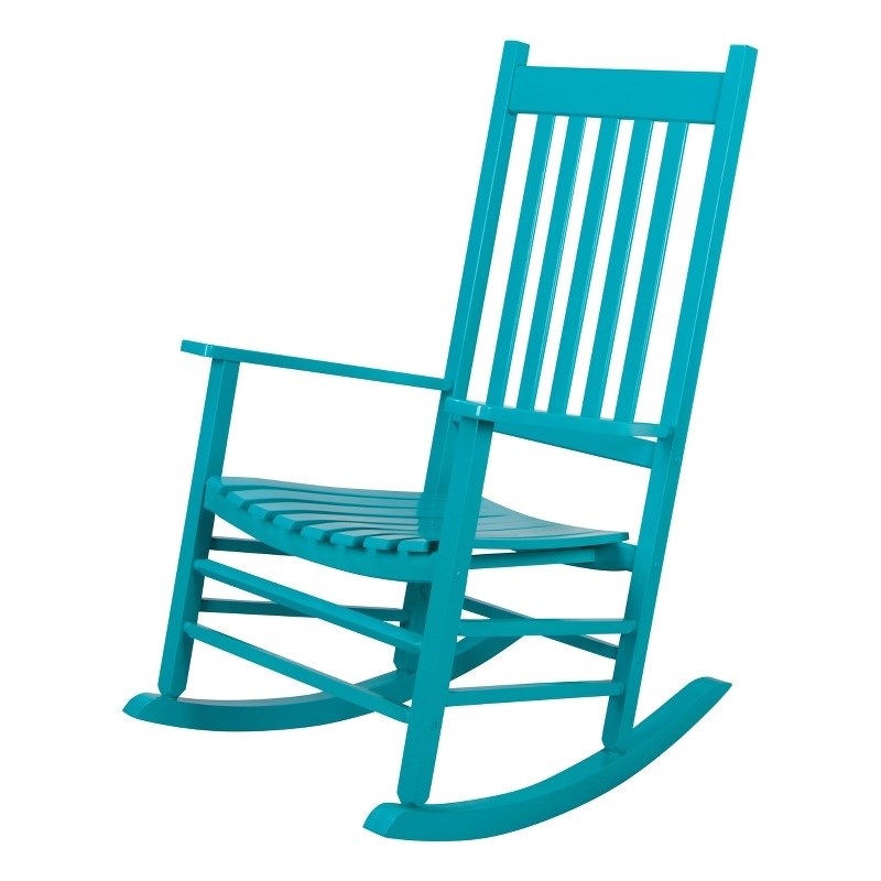 Pemberly Row Traditional Hardwood Indoor/Outdoor Patio Porch Rocker in Blue