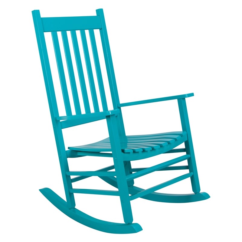 Pemberly Row Traditional Hardwood Indoor/Outdoor Patio Porch Rocker in Blue