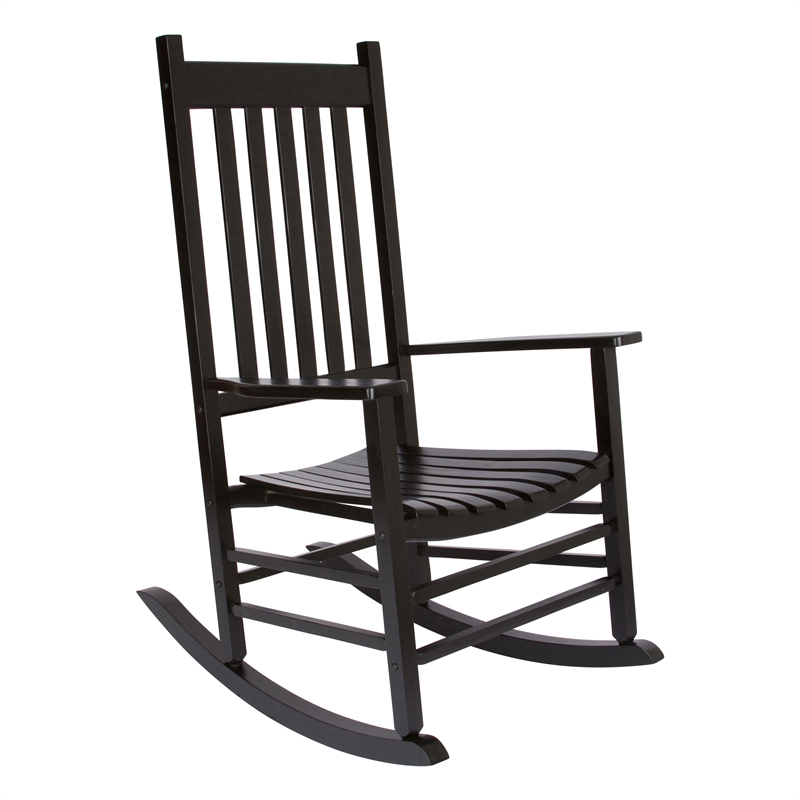 Pemberly Row Traditional Hardwood Indoor/Outdoor Patio Porch Rocker in Black