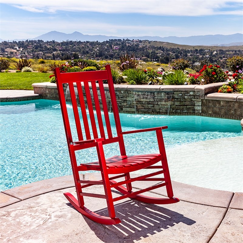 Pemberly Row Traditional Hardwood Indoor/Outdoor Patio Porch Rocker in Red
