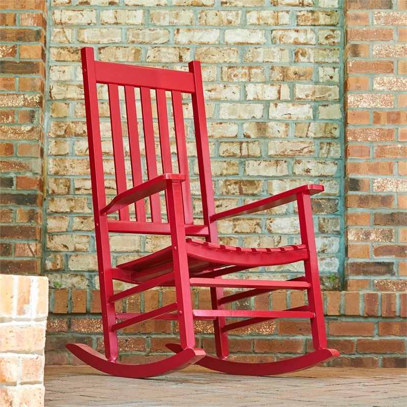 Pemberly Row Traditional Hardwood Indoor/Outdoor Patio Porch Rocker in Red