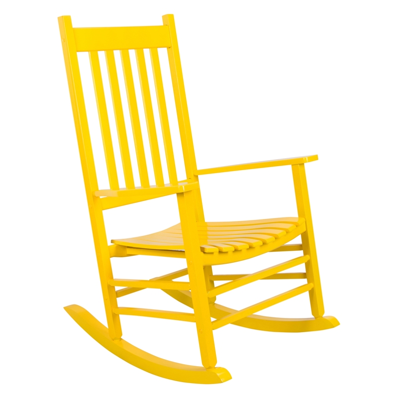Pemberly Row Traditional Hardwood Indoor/Outdoor Patio Porch Rocker in Yellow